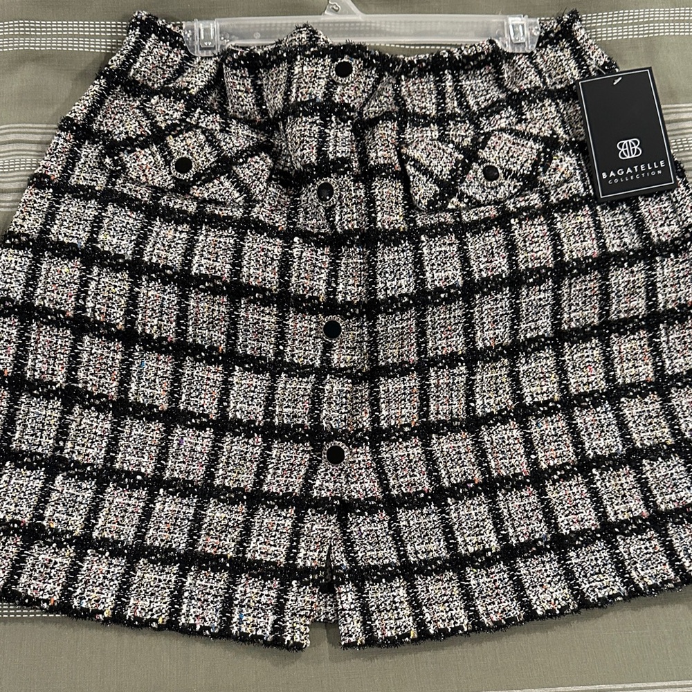 bagatelle Black & White Plaid Tweed Skort